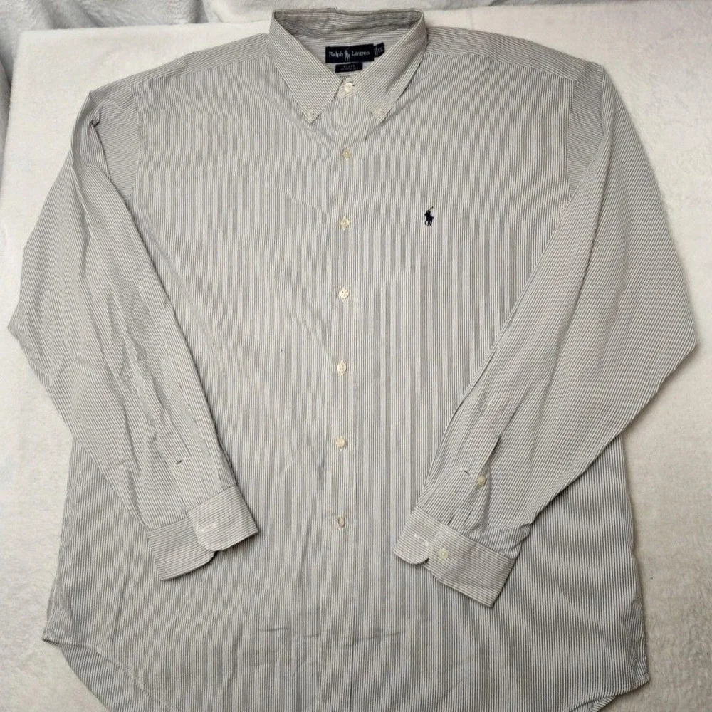 Ralph Lauren Shirt Mens‎ XL Blue Striped Button-Up Blake 100% Cotton Pony